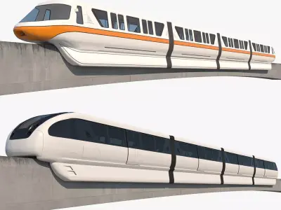 Monorail Collection commuter train on side of concrete wall 3D model