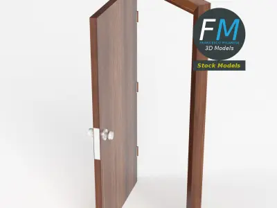 Flush door with frame 3D model