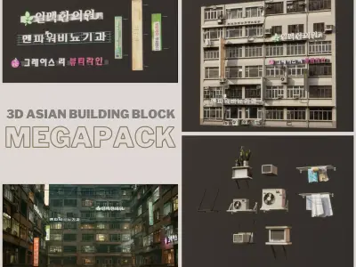 Asia Tower Block Alley Building  Low-poly 3D model