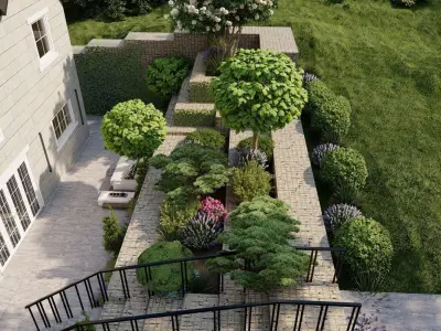 3D Exterior Scene 3D model design garden and landscape 3D 3D model