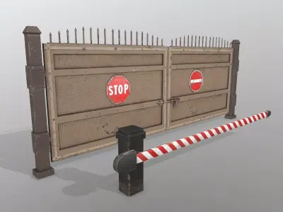 Pbr Gate with stop sign Low-poly 3D model