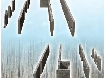 Set of brick walls Alamo Fort - Cowboy USA America ACW American  3D print model