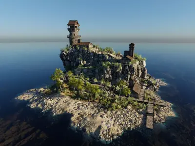 Island Watch Tower Scene 3D model