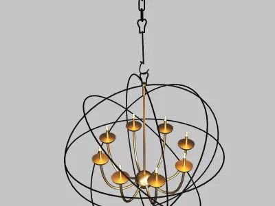 Gold Orbit 6 Light chandelier 3D model purchase