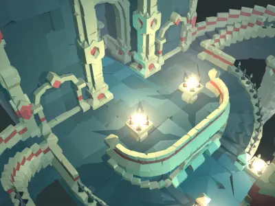 Ancient Palace Set - Faceted Style Low-poly 3D model