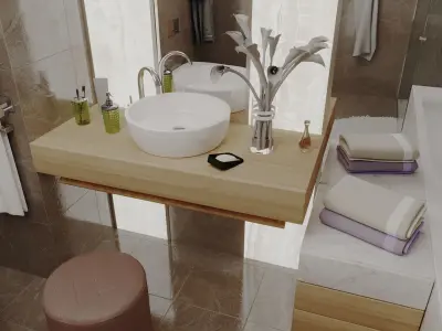 bathroom modern with walls and light fixtures 3D model