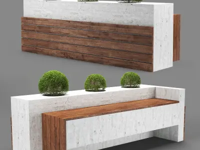 bench237 bench with two potted plants 3D model