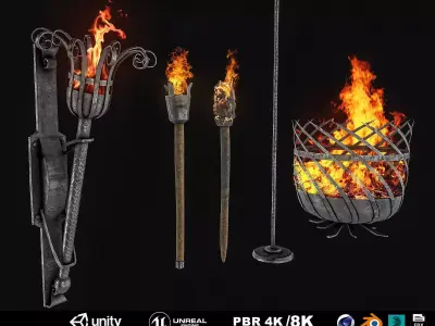 Medieval Torch Pack Low-poly 3D model