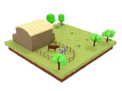 Low Poly Farm Barn Scene Low-poly 3D model