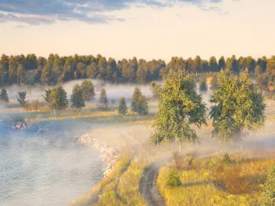 Assembled scene - Morning on the river 3D model