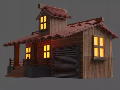 Wooden Made 3D House  in Blender Low-poly 3D model