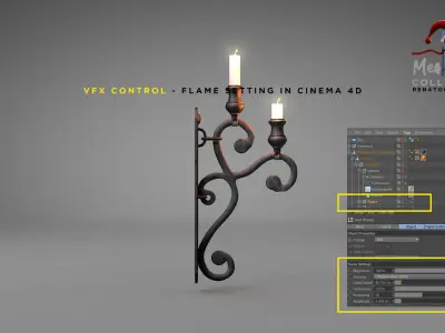 Medieval Wall Ilighting Vert 3D model