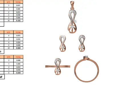 Light wt Ring Earrings Pendant set 3dm stl 1-render details 3D print model