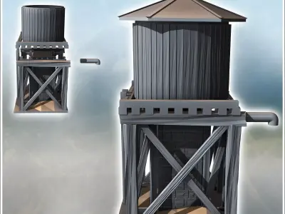 Water tank on wooden structure with metal faucet 2 - Modern WW2  3D print model