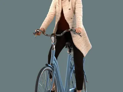 Low poly set of 3D women on a bike 3D model