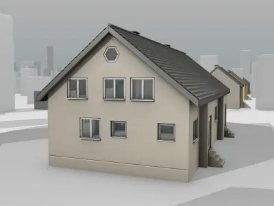 City House -14- Double-House - Roof black - Wall skinyellow Low-poly 3D model