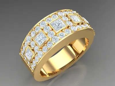 Light Gold Diamond Men Ring 2MR086 3D model