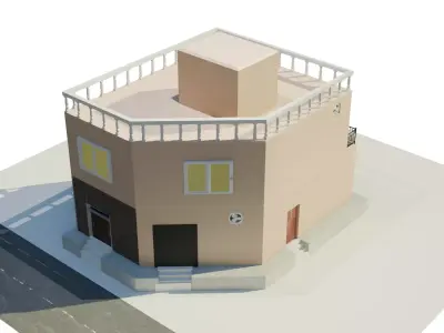 Modern Corner Residence House with Rooftop Access 3D model