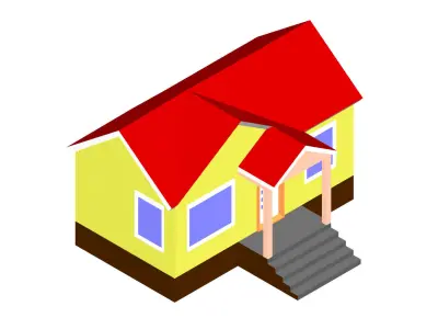 Isometric Modern Lowpoly House Residential Building Low-poly 3D model