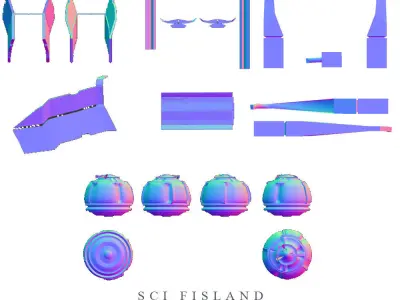 Sci fisland SET cheap version Low-poly 3D model