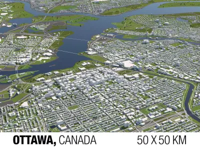 Ottawa Canada 50x50km 3D City Map 3D model