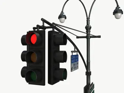 LowPoly Traffic light with street lamp Low-poly 3D model