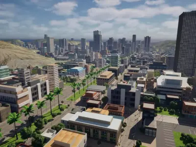 3x3 km Complete Downtown City Level DAY Unreal UE5 Low-poly 3D model