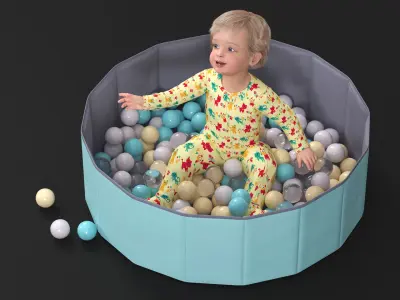 Baby Boy in a Folding Dry Pool with Balls 3D model