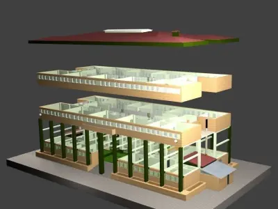 School - Edificio escolar building with roof 3D model