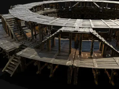 ARENA FIGHT BATTLE WOODEN MEDIEVAL STANDS CONSTRUCTION AAA Low-poly 3D model