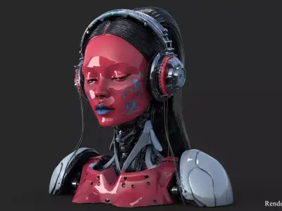 Red Gheisa Robot Head High Detail 3D model