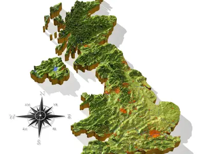United Kingdom High resolution 3D relief maps 3D model