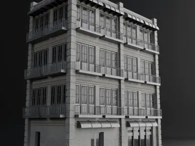 OLD RETRO CLASSICAL BUILDING 3 Low-poly 3D model