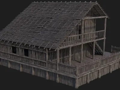 Old Wooden Building 4K Textures GameReady 184 Low-poly 3D model