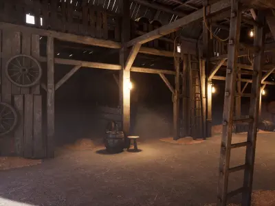 Old West Modular Barn Low-poly 3D model