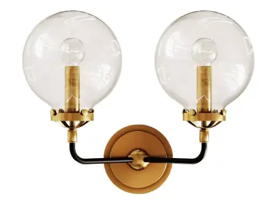 bra bistro globe clear glass double sconce brass 3D model