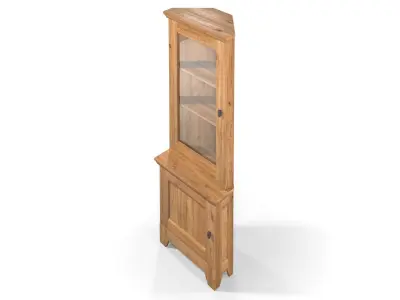 Country Corner Display Cabinet 1 Glass Door Solid Natural Oak  3D model