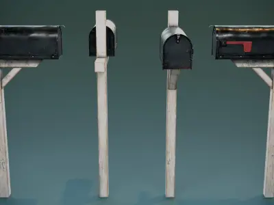 American Mailbox Posts Low-poly 3D model
