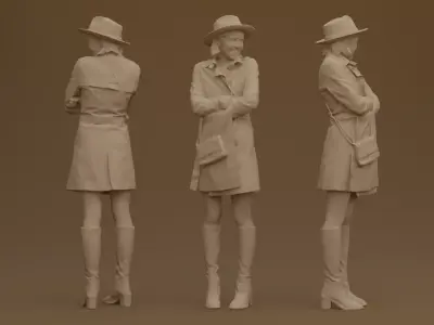 Smiling Girl in a Raincoat 3D model
