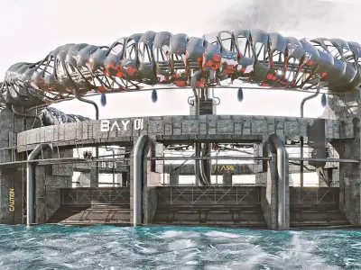 Ocean Castle Sci-fi  Low-poly 3D model