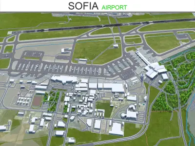 Sofia Airport 12km Low-poly 3D model