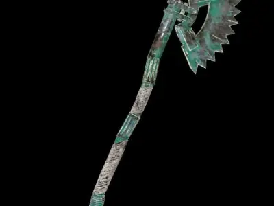 Steampunk axe low poly 6 texture options and high poly Low-poly 3D model