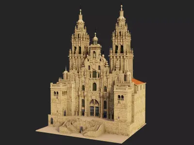 Facade of Obradoiro Santiago de Compostela Cathedral 3D model