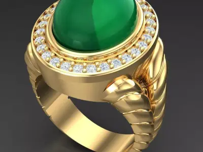 Light Gold Diamond Men Ring 2MR093 3D model