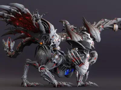 Mechanical Dragon Monster Low-poly 3D model