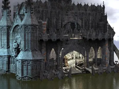 Dark Gothic Cathedral Dagon Architecture with interior 1 3D model