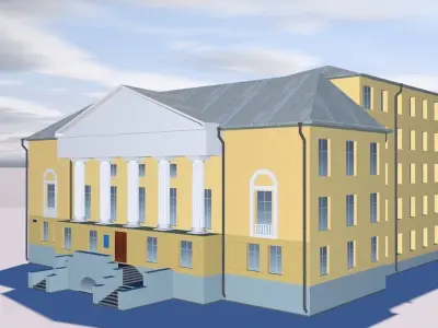 Theatre building on cloudy day 3D model