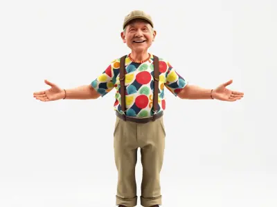 Cheerful Grandpa Paul  Colorful Shirt Suspenders Cap D Rigged... Low-poly 3D model