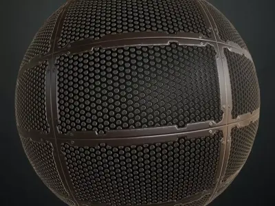 Dark Perforated Round Mesh Panel PBR SEAMLESS Texture