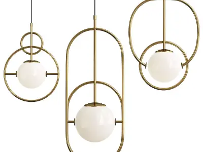 CHARADE three brass pendant lights with ball in middle Low-poly 3D model